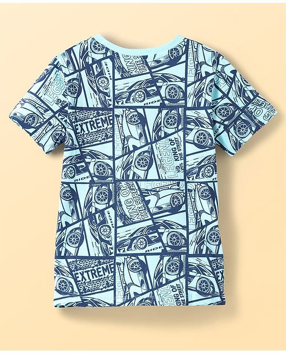 Pine Kids Single Jersey Knit Half Sleeves Co-Ords Shorts Night Suit With Extreme Sport Theme Text Print- Blue
