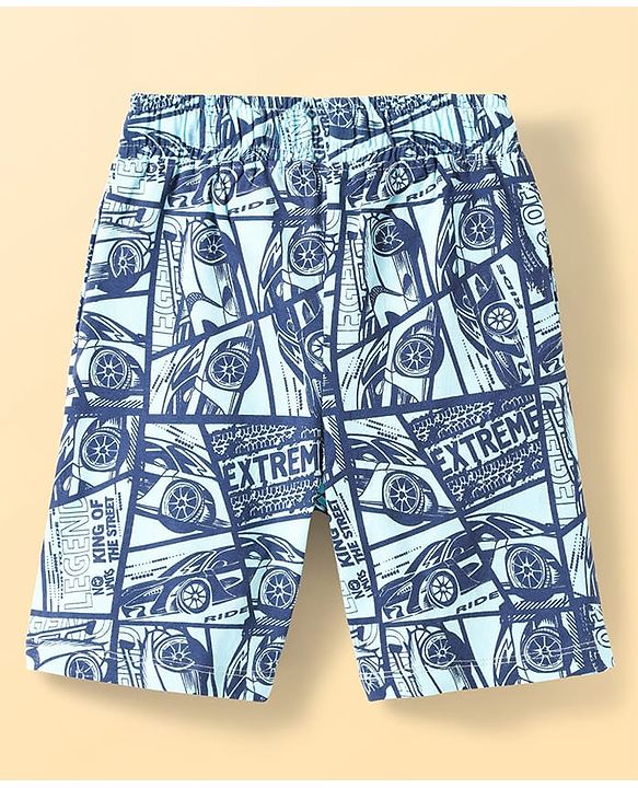 Pine Kids Single Jersey Knit Half Sleeves Co-Ords Shorts Night Suit With Extreme Sport Theme Text Print- Blue
