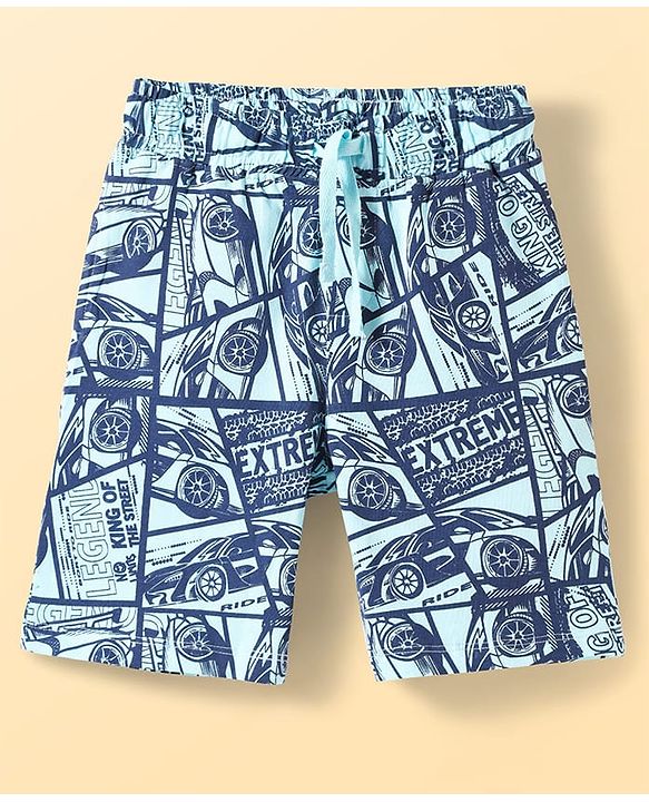 Pine Kids Single Jersey Knit Half Sleeves Co-Ords Shorts Night Suit With Extreme Sport Theme Text Print- Blue