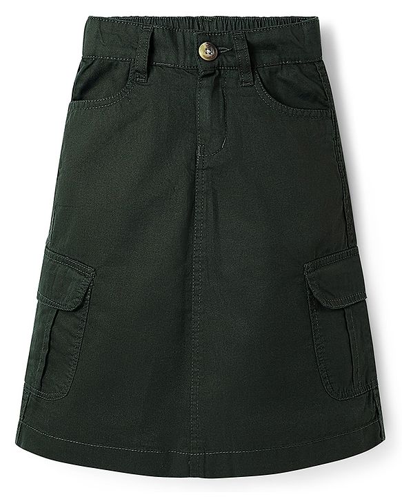 Pine Kids Cotton Woven Mid Calf Solid Skirt - Dark Olive Green