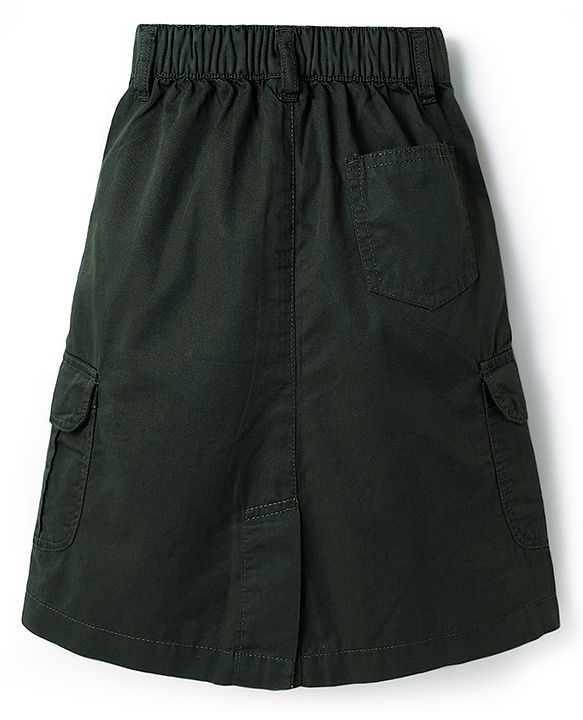 Pine Kids Cotton Woven Mid Calf Solid Skirt - Dark Olive Green