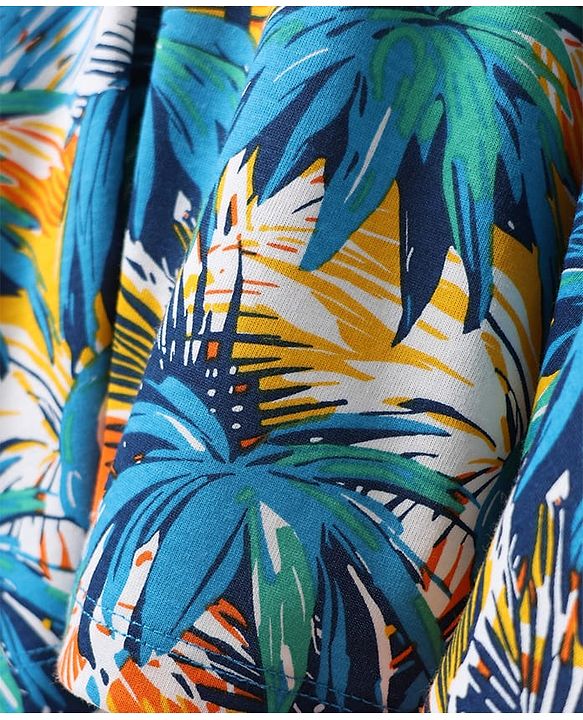 Babyhug Cotton Knit Sleeveless Frock with Coconut Tree Print - Blue