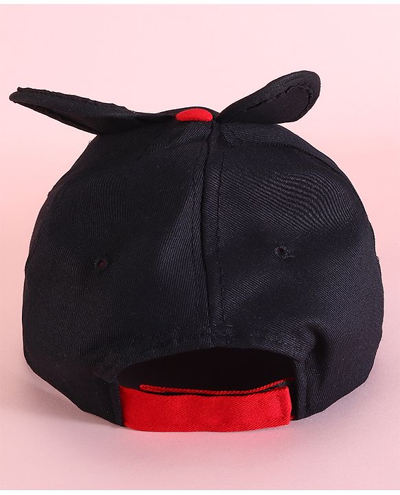 Babyhug Disney 100% Cotton Summer Cap With With Mickey Mouse Graphics And 3D Ear Red & Black - Diameter 53.5 cm