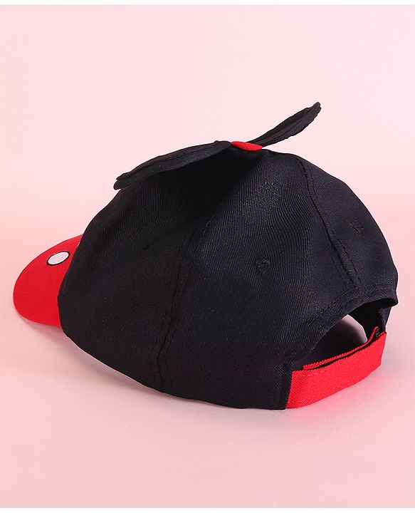Babyhug Disney 100% Cotton Summer Cap With With Mickey Mouse Graphics And 3D Ear Red & Black - Diameter 53.5 cm