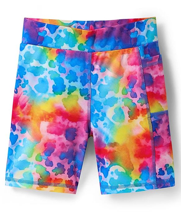Pine Active Knit Knee Length Super Stretch Cycling Printed Shorts  - Light Blue & Pink