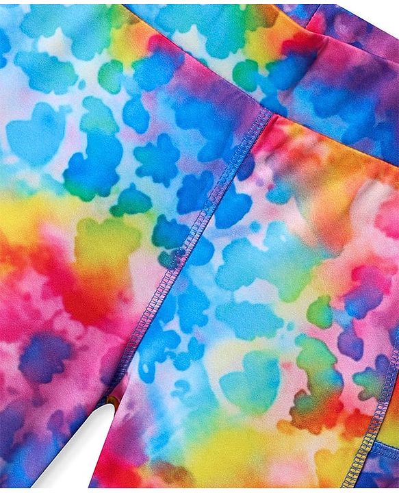 Pine Active Knit Knee Length Super Stretch Cycling Printed Shorts  - Light Blue & Pink