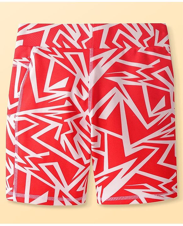 Pine Active Super Stretch Knee Length Cycling Shorts With Abstract Print - Red