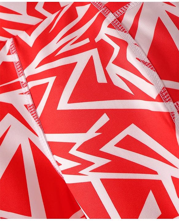 Pine Active Super Stretch Knee Length Cycling Shorts With Abstract Print - Red