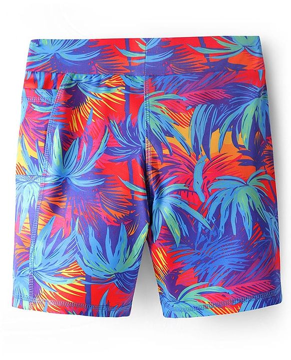 Pine Active Super Stretch Knee Length Cycling Shorts With Tropical Print - Blue