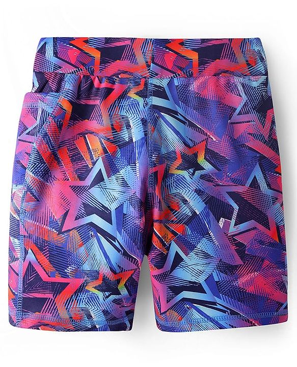 Pine Active Super Stretch Knee Length Cycling Shorts With Star Print - Pink & Blue