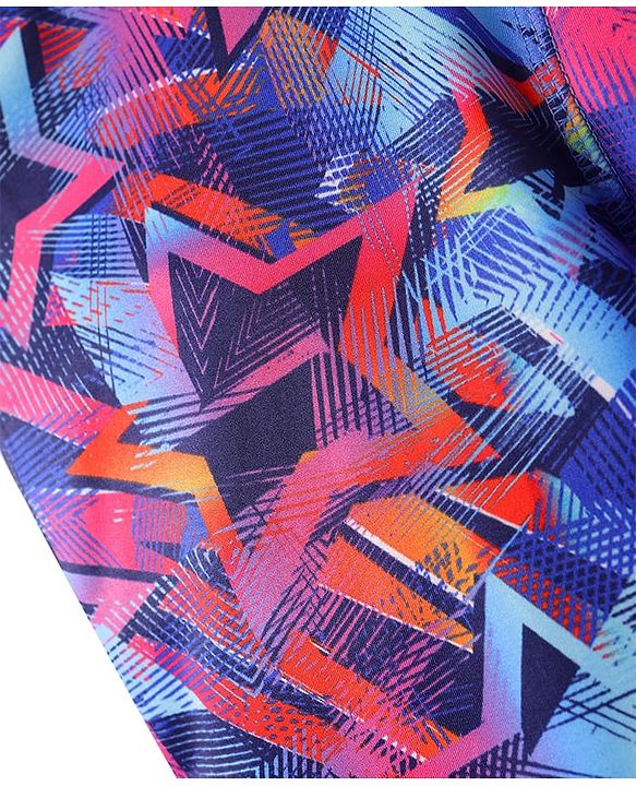 Pine Active Super Stretch Knee Length Cycling Shorts With Star Print - Pink & Blue