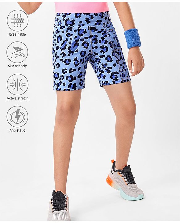 Pine Active Super Stretch Knee Length Cycling Shorts With Animal Print - Blue
