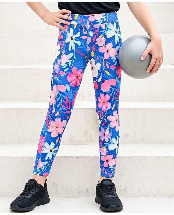 Pine Active Full Length Legging With Floral Print - Blue