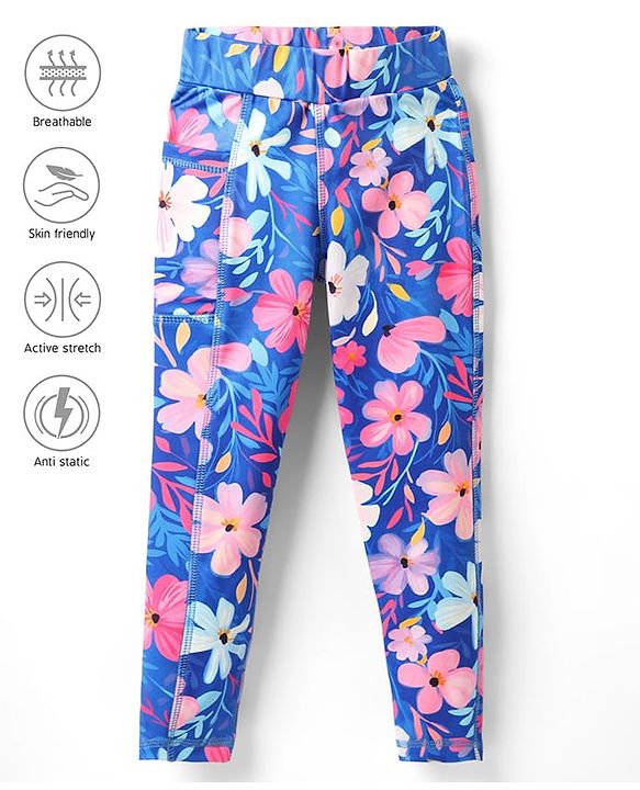 Pine Active Full Length Legging With Floral Print - Blue