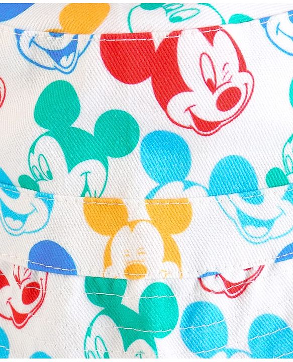 Babyhug Disney Cotton Woven Summer Cap With Mickey Mouse Family Print White - Diameter 16 cm