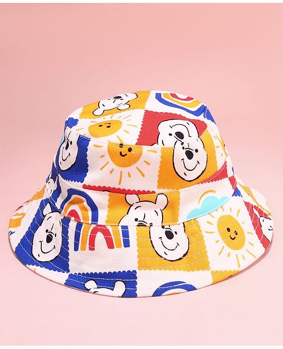 Babyhug Disney Cotton Woven Two Layer Bucket Hat with Winnie The Pooh Print Multicolor - Diameter 16 cm