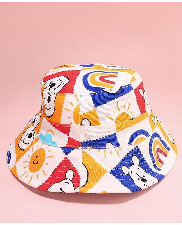 Babyhug Disney Cotton Woven Two Layer Bucket Hat with Winnie The Pooh Print Multicolor - Diameter 16 cm
