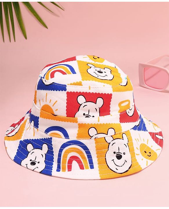 Babyhug Disney Cotton Woven Two Layer Bucket Hat with Winnie The Pooh Print Multicolor - Diameter 17 cm