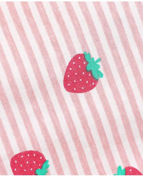 Babyhug Cotton Knit Half Sleeves Striped Co-ords Night Suit with Strawberry Print - Pink
