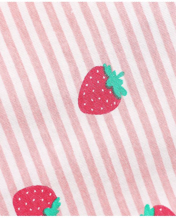 Babyhug Cotton Knit Half Sleeves Striped Co-ords Night Suit with Strawberry Print - Pink