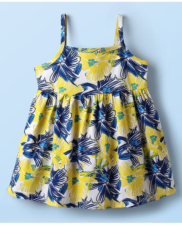 Babyhug Single Jersey Knit Sleeveless Frock With Floral Print - Multicolor