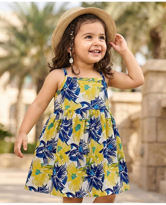 Babyhug Single Jersey Knit Sleeveless Frock With Floral Print - Multicolor