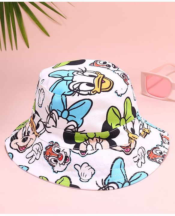 Babyhug Disney Cotton Woven Two Layer Bucket Hat with Mickey & Friends Multicolor - Diameter 17 cm