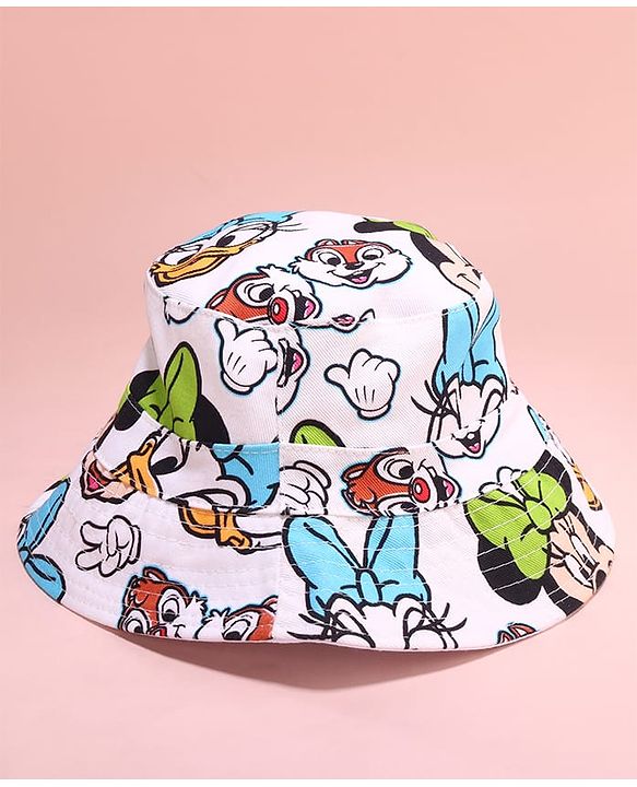 Babyhug Disney Cotton Woven Two Layer Bucket Hat with Mickey & Friends Multicolor - Diameter 17 cm