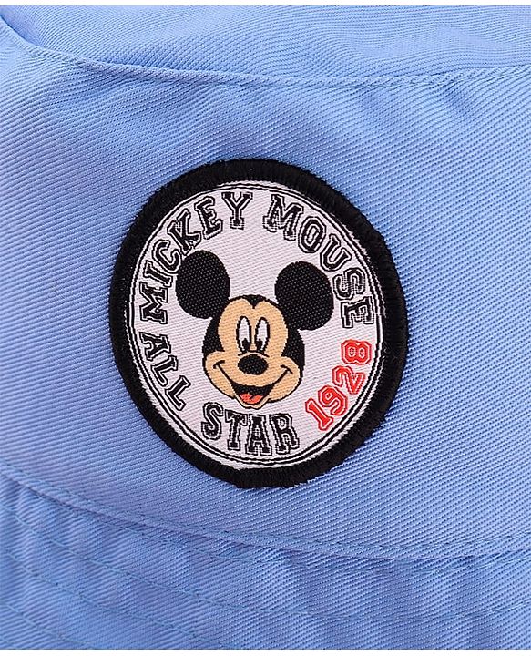 Babyhug Disney Cotton Woven Summer Cap with Mickey Mouse Patch Detailing Light Blue - Diameter 24 cm