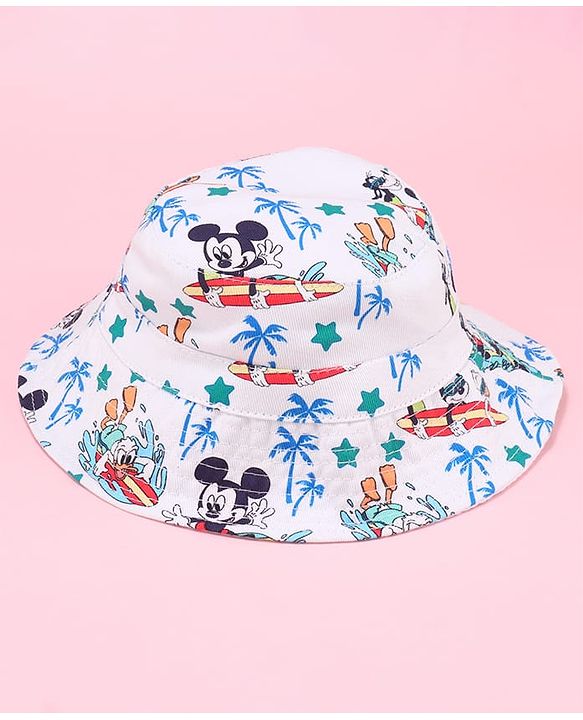 Babyhug Disney Bucket Hat with Mickey Mouse Family Print White - Diameter 17.5 cm