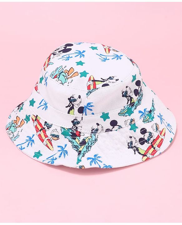 Babyhug Disney Bucket Hat with Mickey Mouse Family Print White - Diameter 17.5 cm