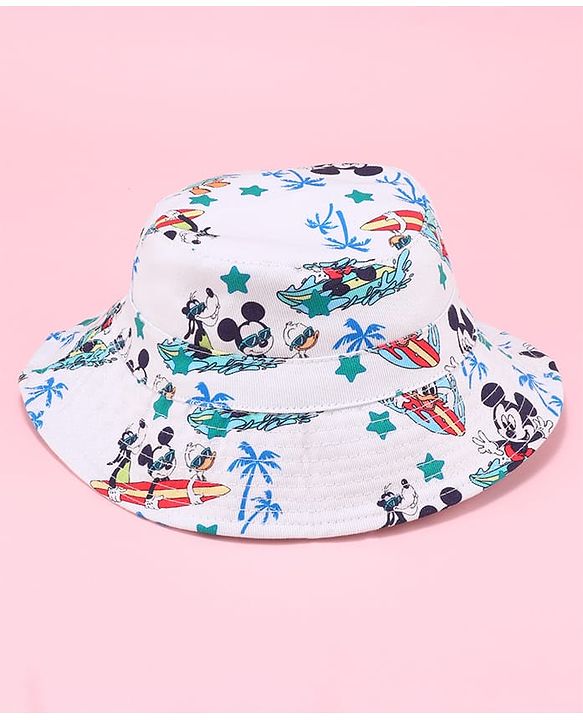 Babyhug Disney Bucket Hat with Mickey Mouse Family Print White - Diameter 17.5 cm