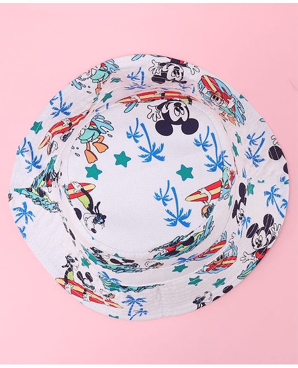 Babyhug Disney Bucket Hat with Mickey Mouse Family Print White - Diameter 17.5 cm
