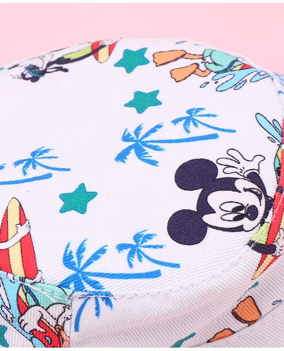 Babyhug Disney Bucket Hat with Mickey Mouse Family Print White - Diameter 17.5 cm