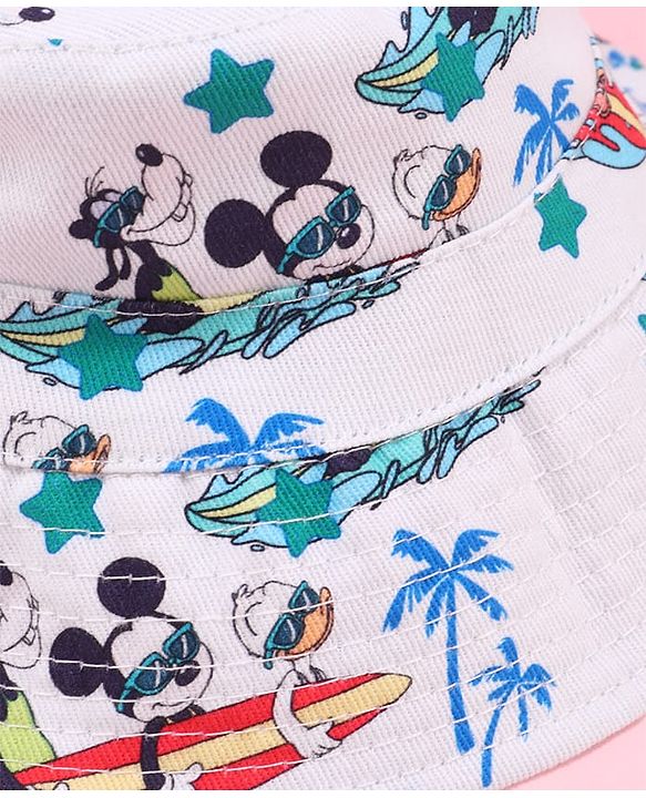 Babyhug Disney Bucket Hat with Mickey Mouse Family Print White - Diameter 17.5 cm