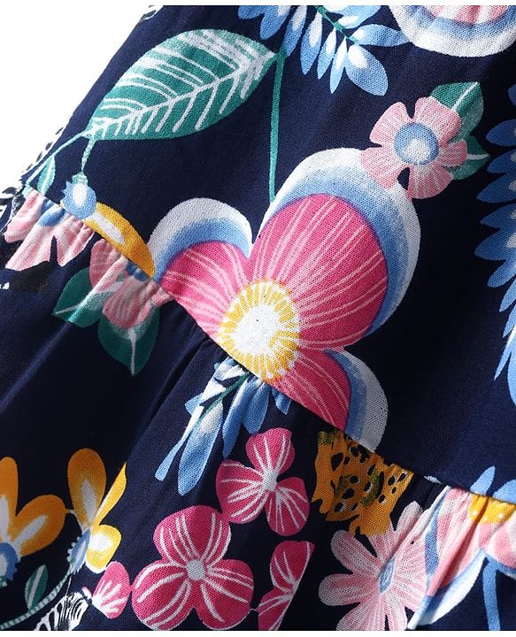 Babyhug Rayon Woven Sleeveless Frock with Jungle Theme Print - Navy Blue