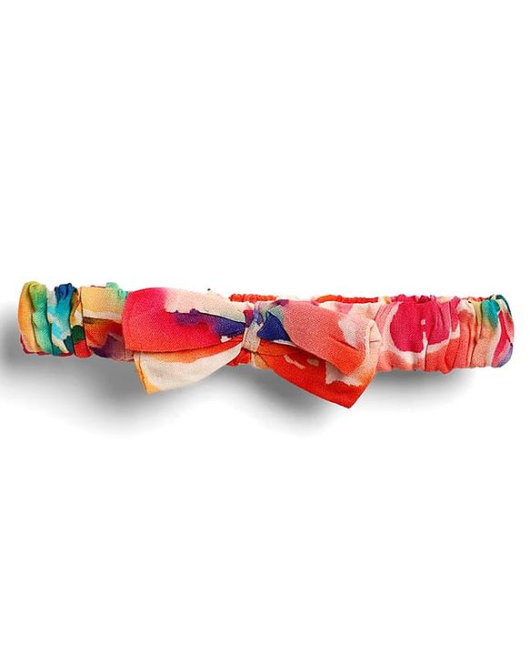 Babyhug Woven Sleeveless Frock & Headband with Smock Detailing & Floral Print - Orange