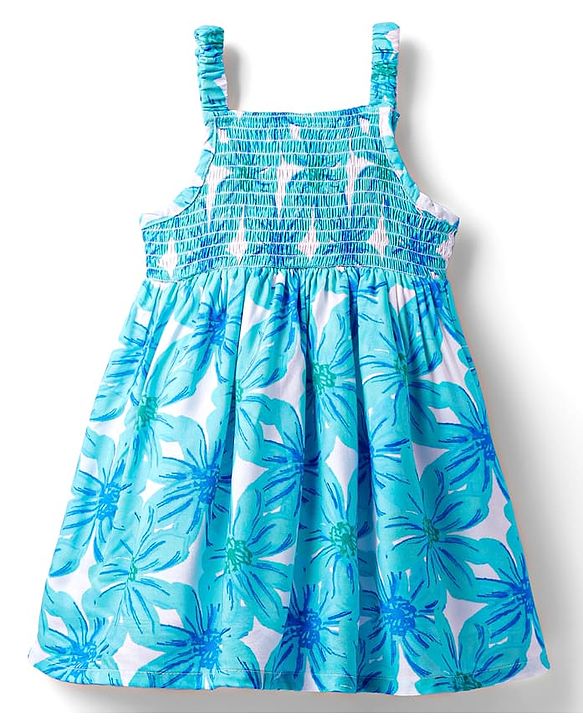 Babyhug Woven Sleeveless Frock With Smock Detailing & Floral Print - Light Blue