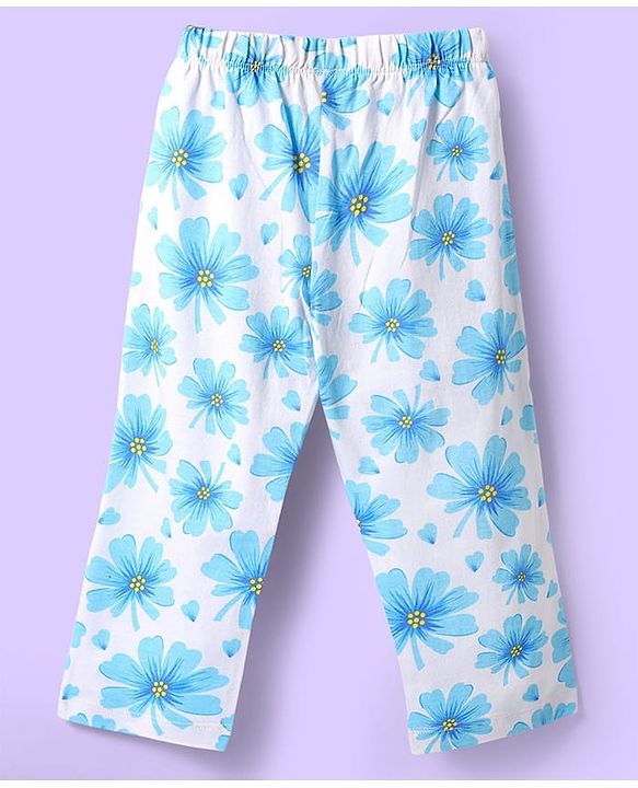 Babyhug Cotton Knit Half Sleeves Night Suit With Floral Print - Blue