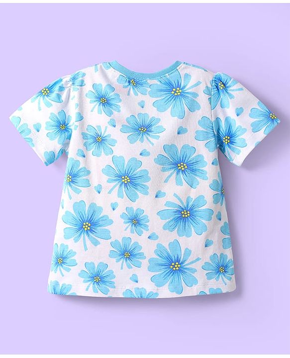 Babyhug Cotton Knit Half Sleeves Night Suit With Floral Print - Blue