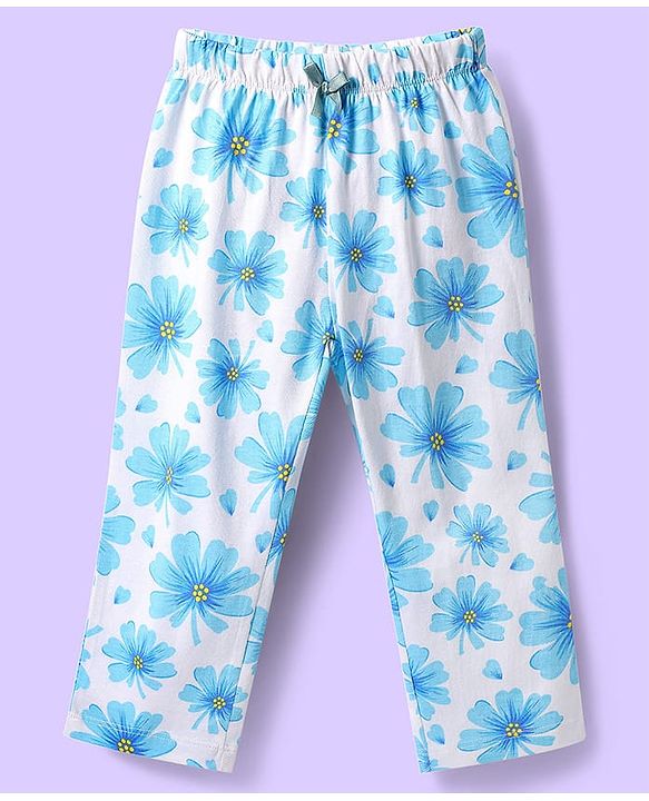 Babyhug Cotton Knit Half Sleeves Night Suit With Floral Print - Blue