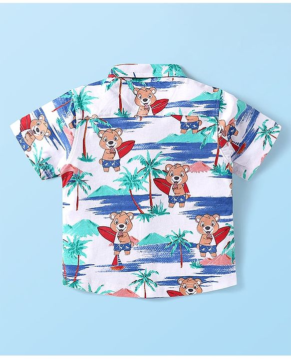 Babyhug Single Jersey Knit Half Sleeves Beach Theme Printed Co-ords Shirt & Shorts Set - White