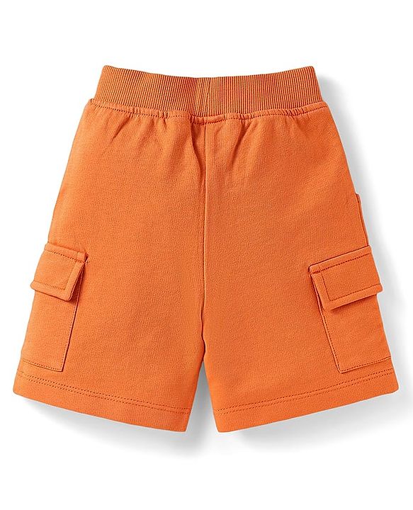 Babyhug Single Jersey Knit Half Sleeves Animal Printed T-Shirt & Shorts Set - Orange & Navy Blue