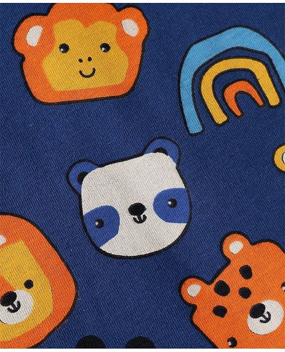 Babyhug Single Jersey Knit Half Sleeves Animal Printed T-Shirt & Shorts Set - Orange & Navy Blue