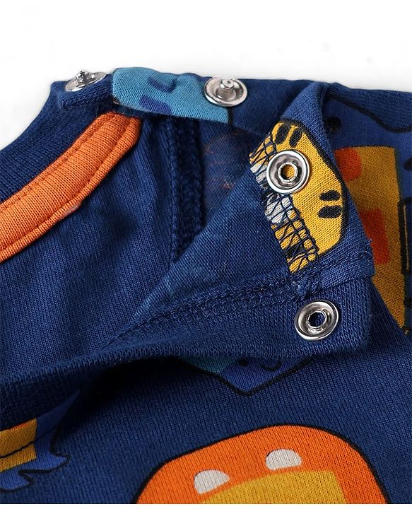 Babyhug Single Jersey Knit Half Sleeves Animal Printed T-Shirt & Shorts Set - Orange & Navy Blue