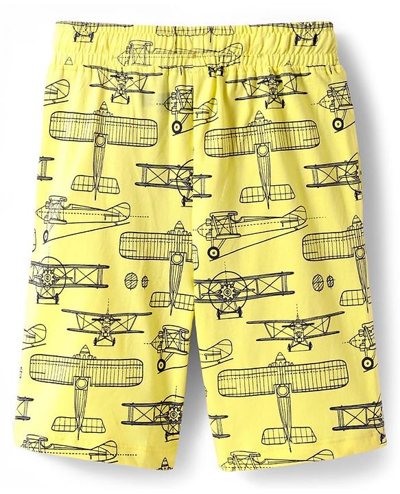 Pine Kids Single Jersey Knit Half Sleeves Shorts Nightsuit With Airplane Print - Lemon Yellow