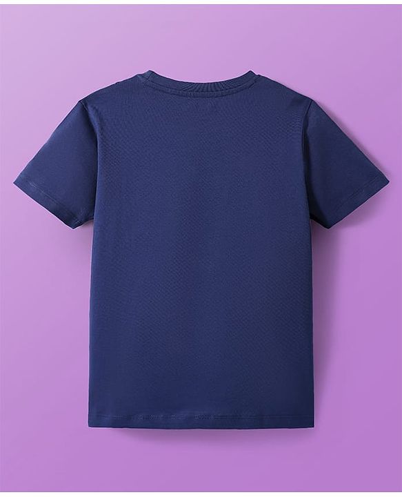 Pine Kids Single Jersey Knit Half Sleeves Shorts Nightsuit With Sport Theme Text Print - Navy Blue