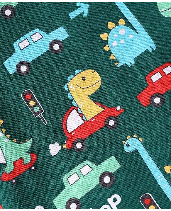 Babyhug Single Jersey Knit Half Sleeves Dino Printed T-Shirt & Shorts Set - Green & Beige