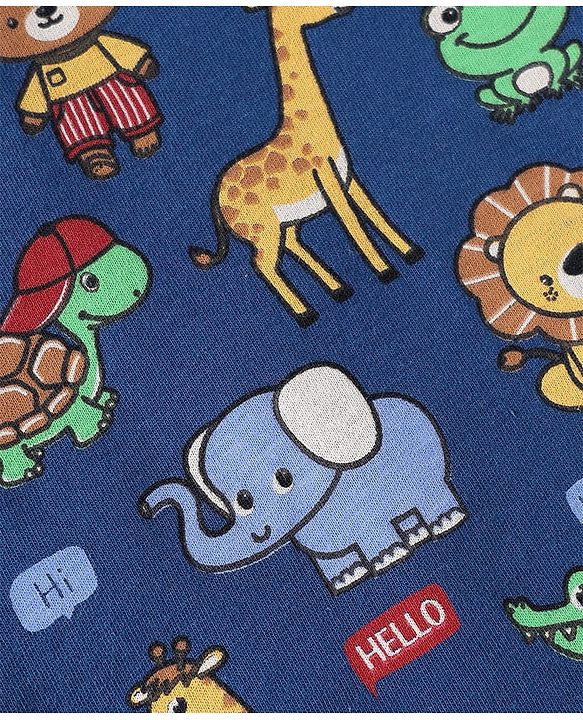 Babyhug Single Jersey Knit Half Sleeves T-Shirt & Shorts Set with Animal Print - Navy Blue & Red