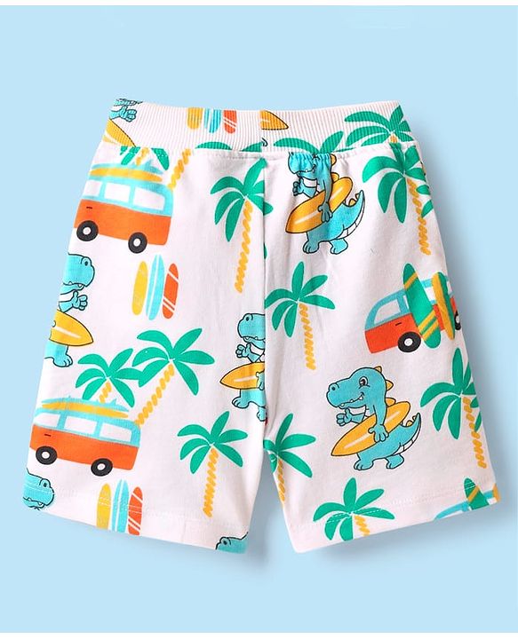 Babyhug Single Jersey Knit Sleeveless Beach Theme Printed Tank Co-ords T-Shirt & Shorts Set - White